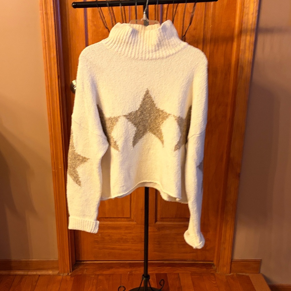 Lou & Grey Cream and Brown Star Turtleneck Sweater